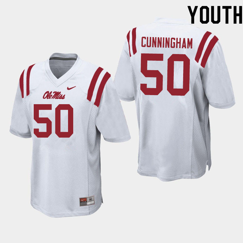Youth #50 Jalen Cunningham Ole Miss Rebels College Football Jerseys Sale-White